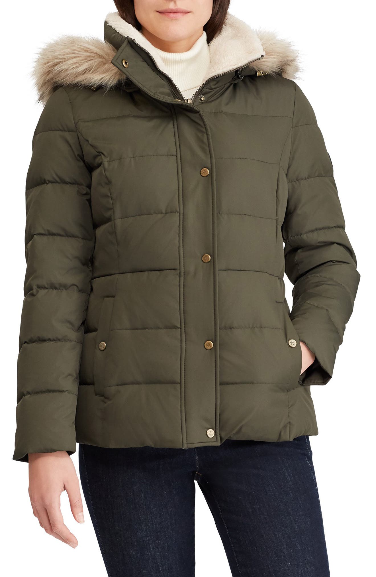 Lauren Ralph Lauren Down Puffer Jacket with Faux Fur Trim Nordstrom