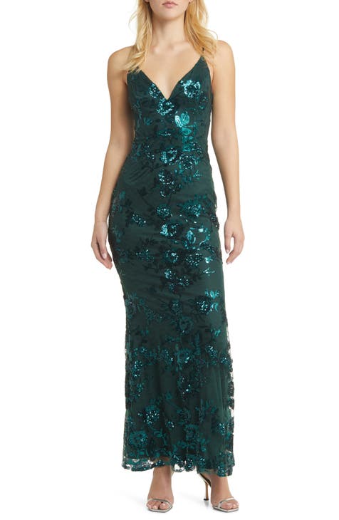 Shine Language Floral Sequined Lace Gown