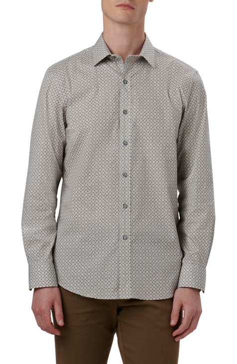 Julian Shaped Fit Geometric Print Stretch Cotton Button-Up Shirt