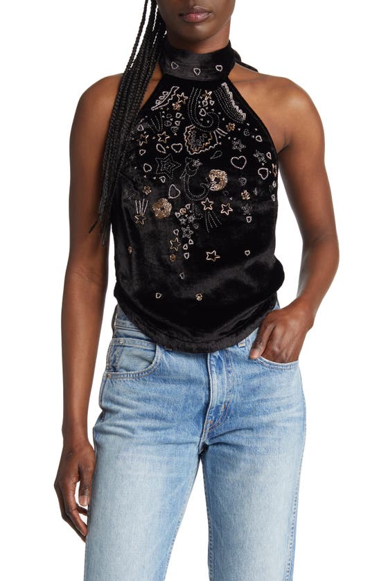 FREE PEOPLE ARIANNA BEADED VELVET HALTER TOP