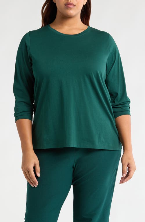 Shop Eileen Fisher Long Sleeve Crewneck Organic Cotton Top In Pine