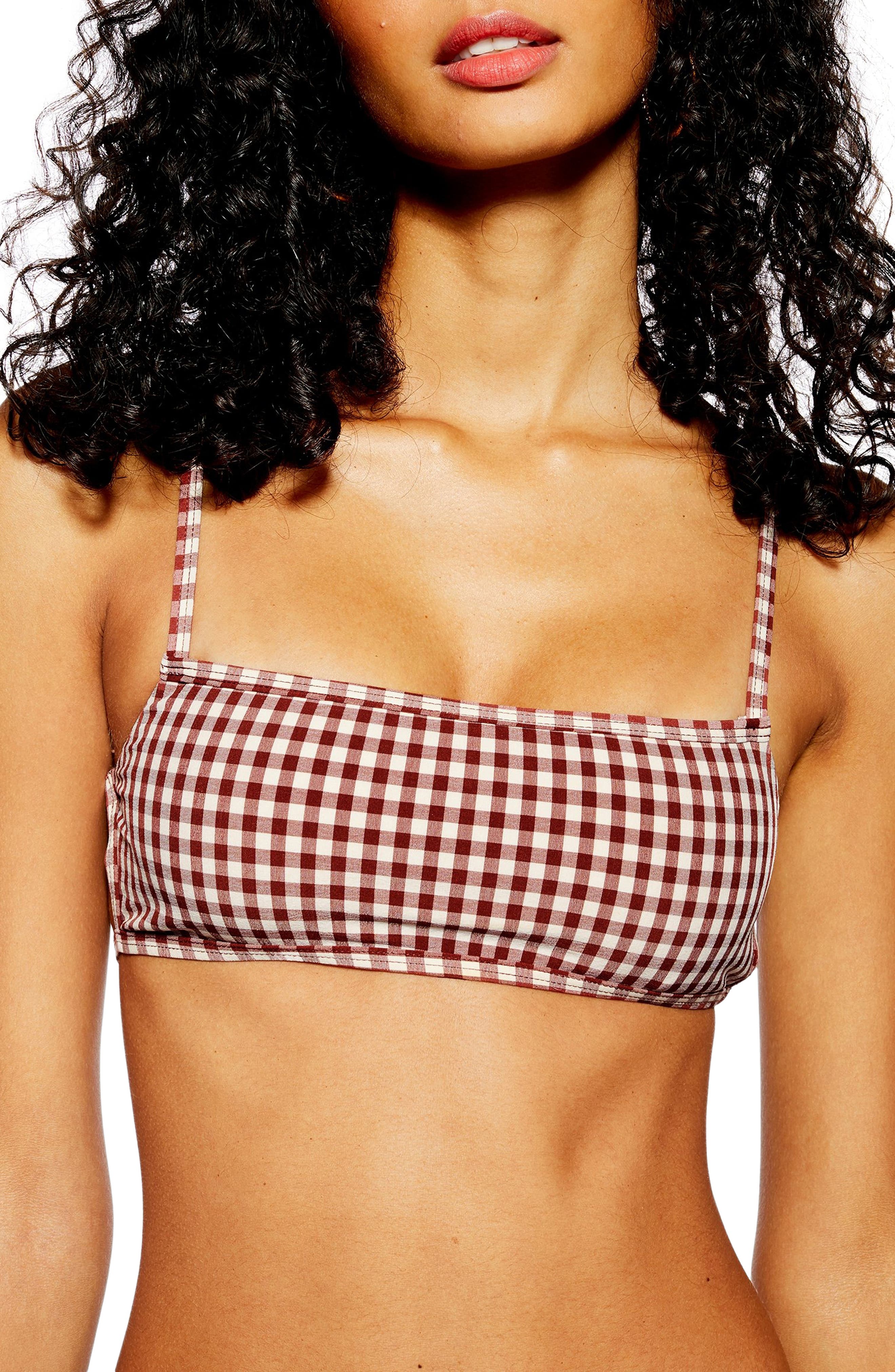 Topshop Gingham Bikini Top, US (fits like 0) - Brown