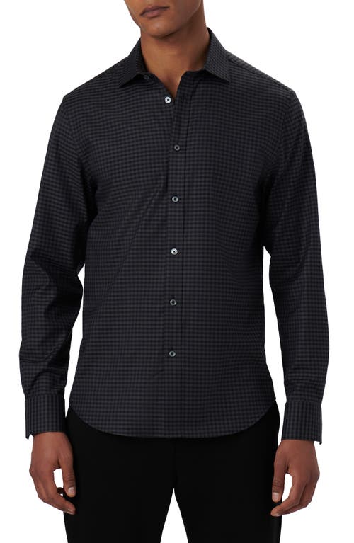 Bugatchi Axel Shaped Fit Gingham Stretch Cotton Button-Up Shirt Black at Nordstrom,