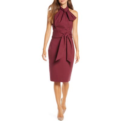 Mark + James By Badgley Mischka Bow Halter Neck Cocktail Dress, Red