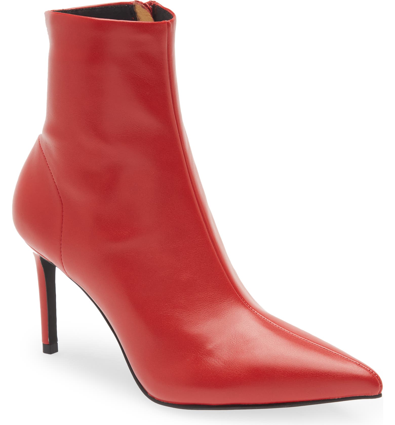 Red leather ankle boots