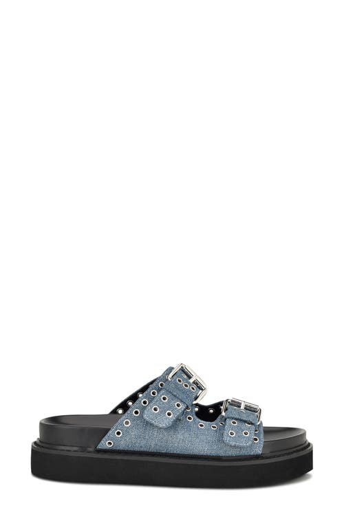Nine West Eleny Platform Slide Sandal In Medium Blue