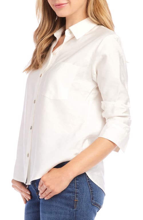 Shop Karen Kane Ruched Sleeve Button-up Shirt In Off White