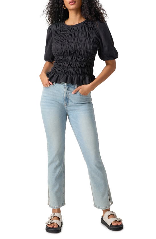 Shop Sanctuary Together Again Shirred Puff Sleeve Top In Black
