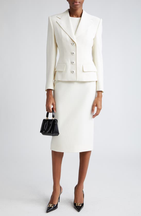 Shop Dolce & Gabbana Stretch Wool Blazer In Natural White