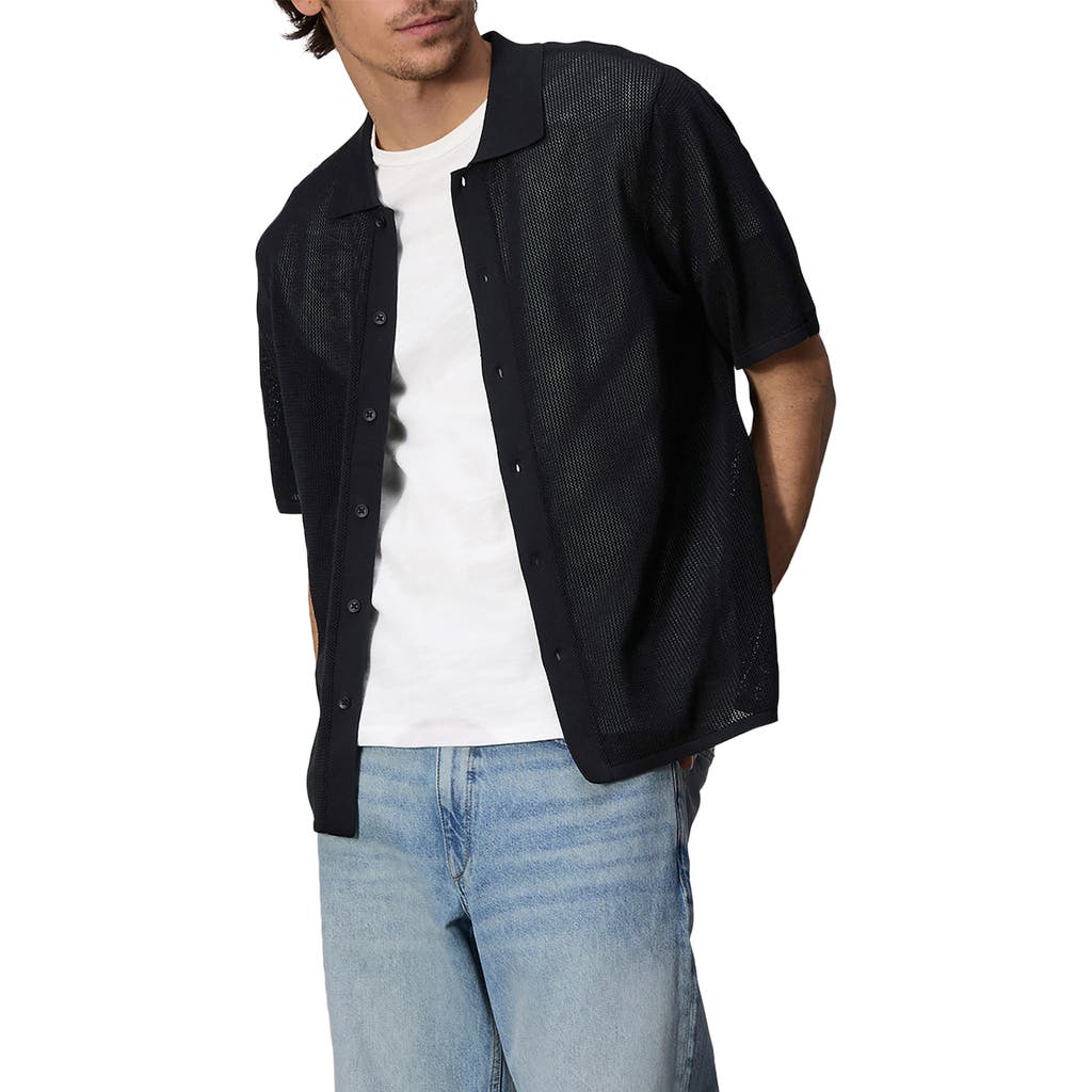 Rag & Bone Payton Cotton Mesh Short Sleeve Button-up Shirt In Black