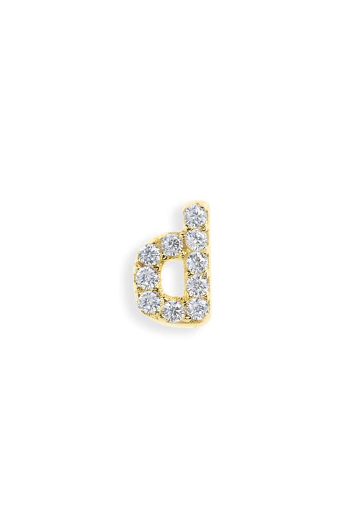 Argento Vivo Sterling Silver Pavé Cubic Zirconia Initial Single Stud Earring in Gold-D 