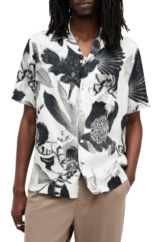 Shop Allsaints Frequency Floral Short Sleeve Button-up Camp Shirt In Off White