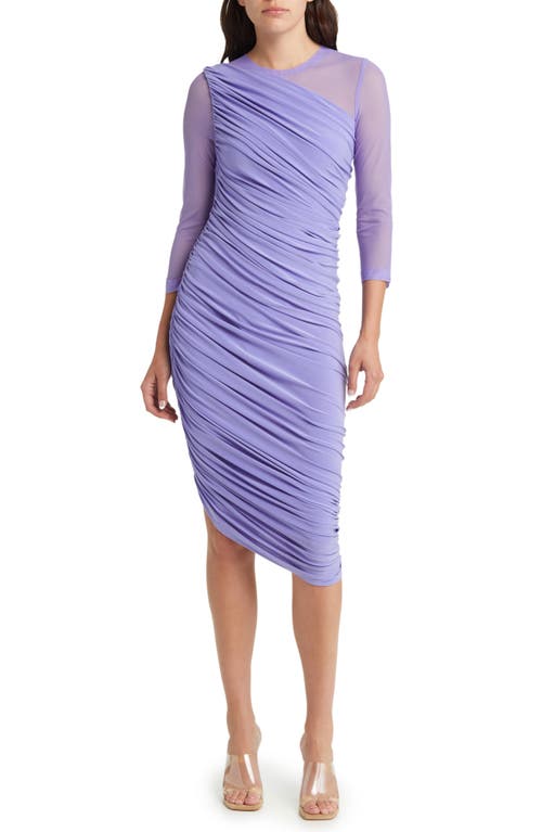 Norma Kamali Diana Sheer Sleeve Ruched Dress in Lilac/Lilac Mesh