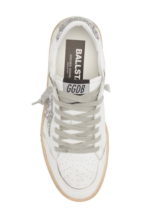 Golden Goose Ball Star Distressed Glittered Leather Sneakers In White/silver
