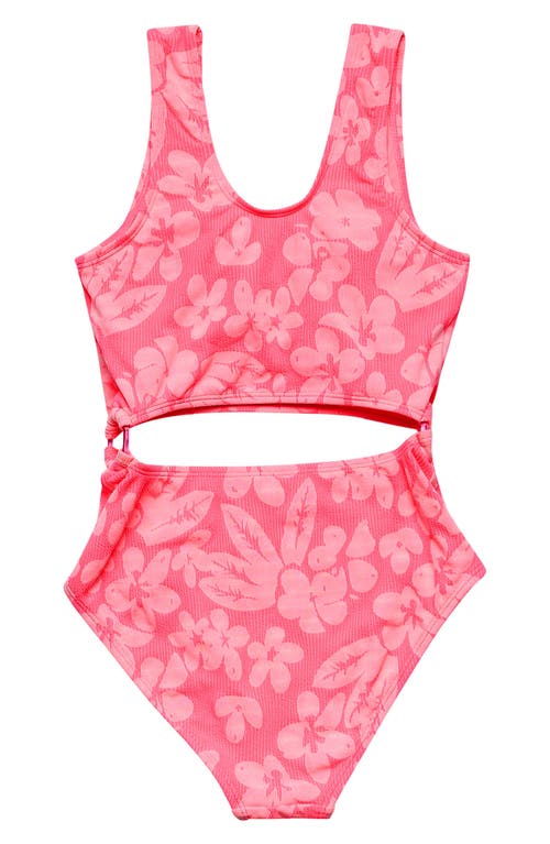 Shop Beach Lingo Kids' Floral Jacquard One-piece Swimsuit In Papaya