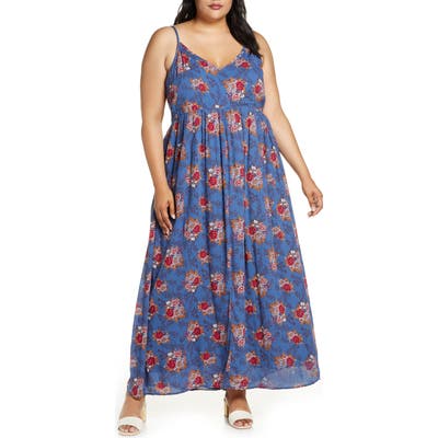Plus Size Caslon Printed Maxi Slipdress, Blue