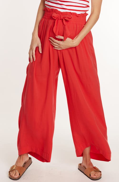 Sahel Smocked Twill Maternity Pants in Coral