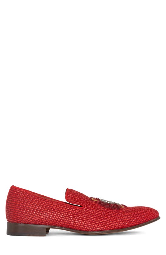 Shop Donald Pliner Crest Embroidered Patch Loafer In Red