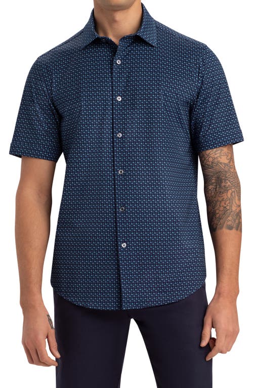 Bugatchi OoohCotton Print Short Sleeve Button-Up Shirt in Navy at Nordstrom, Size Small