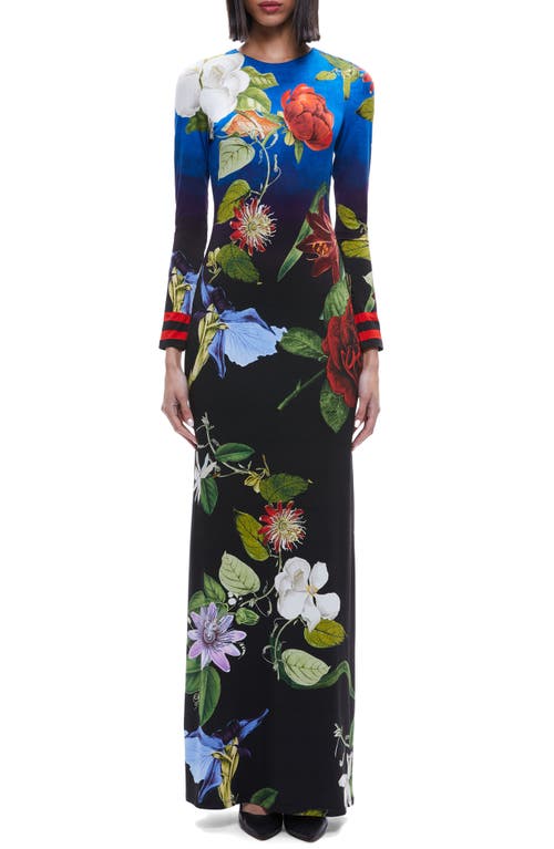 Alice + Olivia Delora Floral Long Sleeve Open Back Maxi Dress in Lunch Date