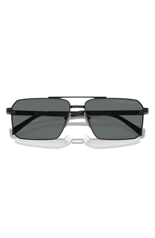 Prada 61mm Polarized Rectangular Sunglasses In Black