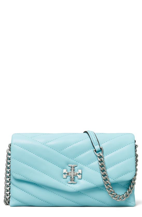 Tory Burch Kira Chevron Quilted Leather Wallet On A Chain In Light Celeste