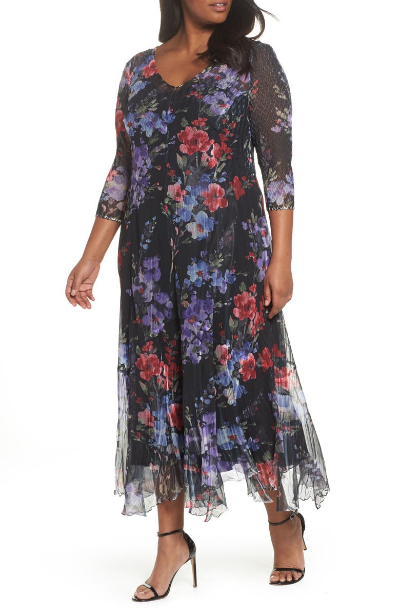 Komarov Lace & Charmeuse Floral Print Maxi Dress (Plus Size) | Nordstrom
