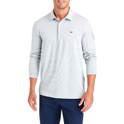 Vineyard Vines Destin Stripe Long Sleeve Polo, White