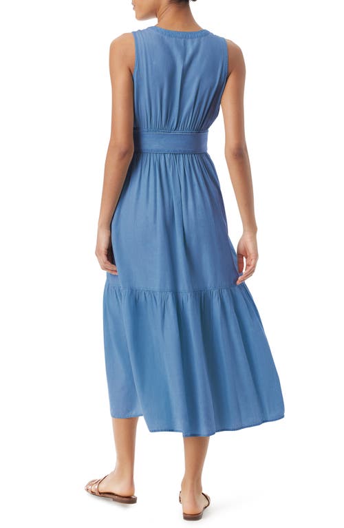 Shop Sam Edelman Selene Belted Cotton Blend Midi Dress In Heavenly Blue