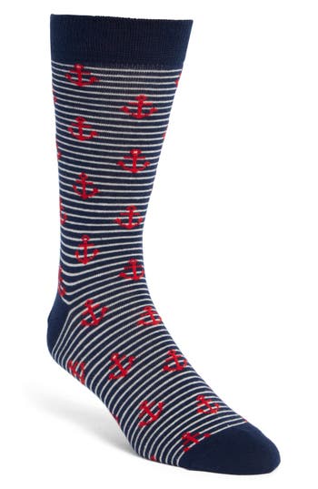 Shop Happy Socks Anchor Print Socks In Navy