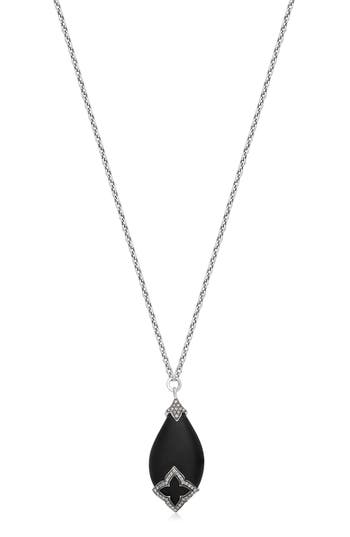 Lois Hill Sterling Silver Black Onyx & Brown Diamond Teardrop Pendant Necklace In Metallic