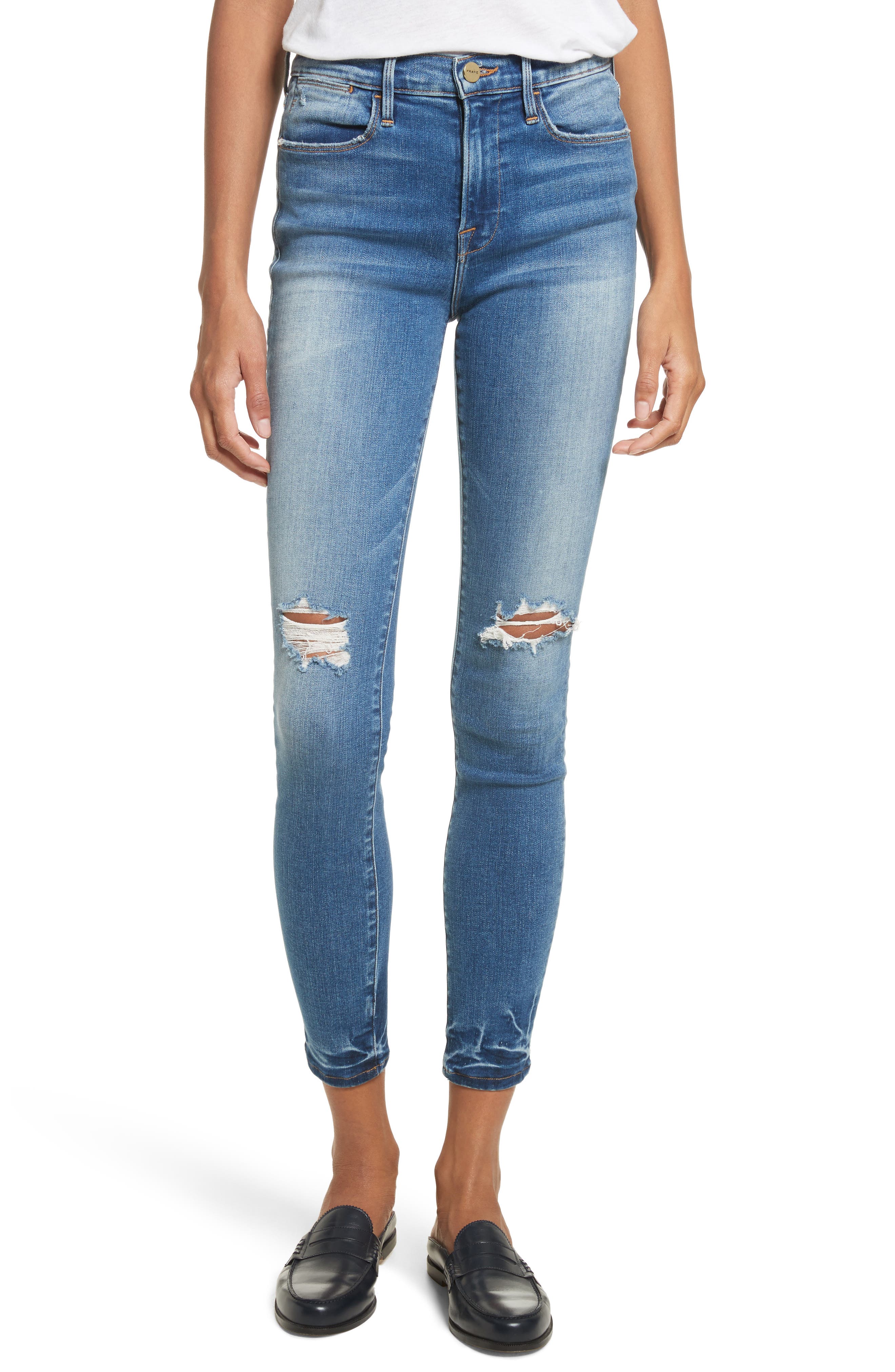 high ankle skinny jeans