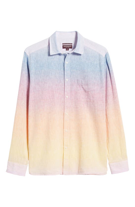 Shop Johnston & Murphy Ombré Cotton & Linen Button-up Shirt In Blue/pink