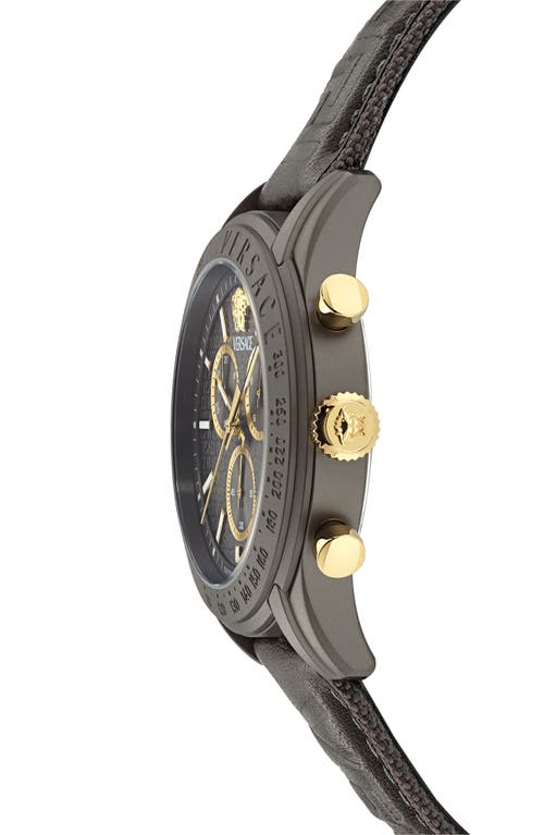 Shop Versace Master Chronograph Leather Strap Watch, 44mm In Ip Gunmetal