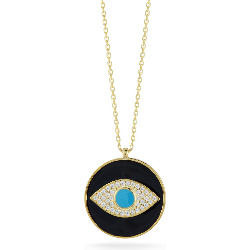 Sphera Milano 14k Over Silver Cz Enamel Synthetic Turquoise Evil Eye Necklace In Gold