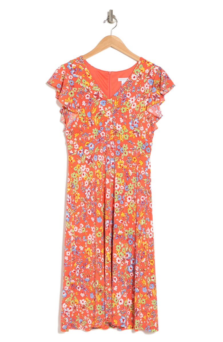 London Times Floral Ruffle Midi Dress | Nordstromrack