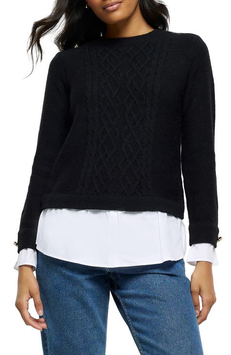 Layered Look Cable Knit Sweater