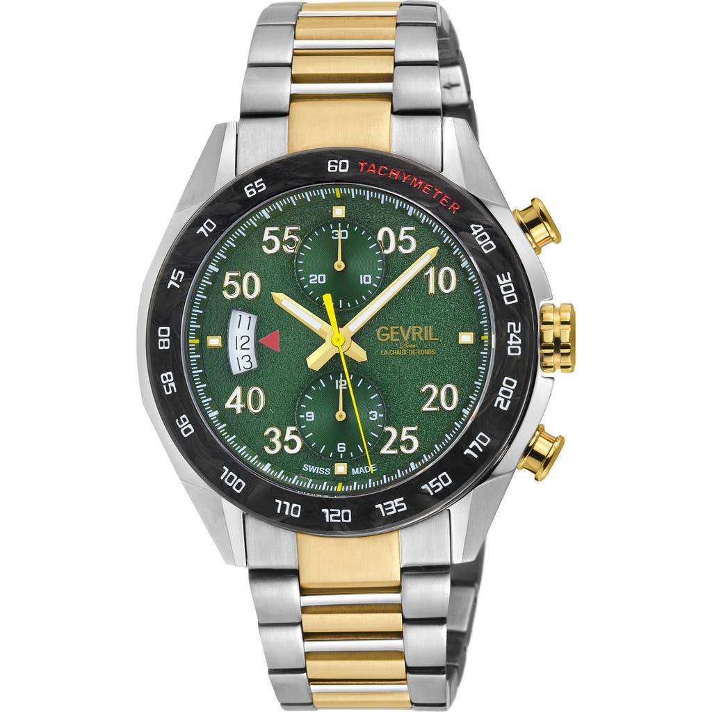Shop Gevril Ascari Chronograph Quartz Bracelet Watch, 42mm In Two Tone Ipyg/ss