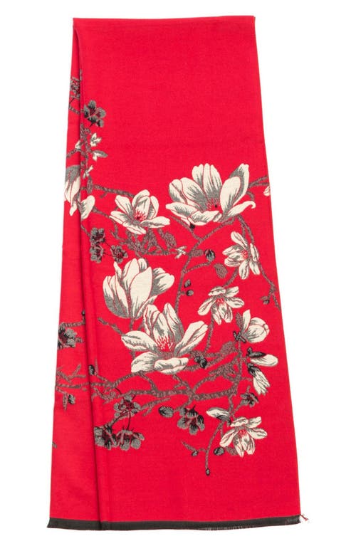 Saachi Floral Reversible Scarf In Red/grey/white