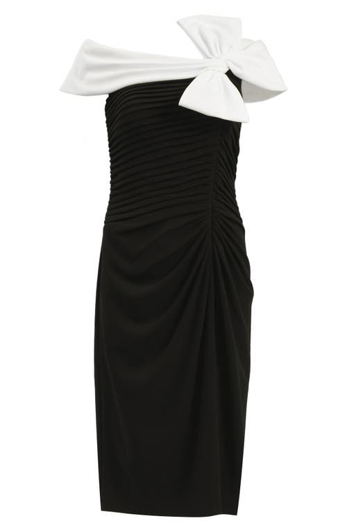 Shop Tadashi Shoji Bow Pleated Crepe Dress In Black/ivory