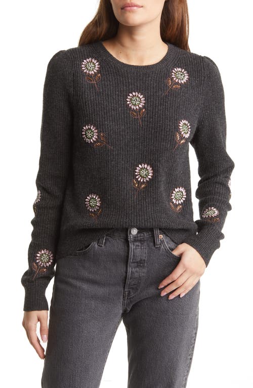 Boden Crystal Flower Embellished Sweater in Charcoal Flowers