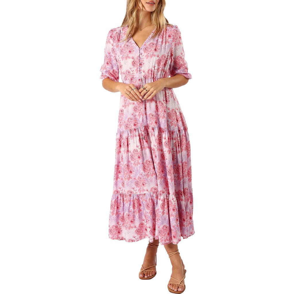 Petal And Pup Petal & Pup Kelda Floral Tiered Maxi Dress In Pink