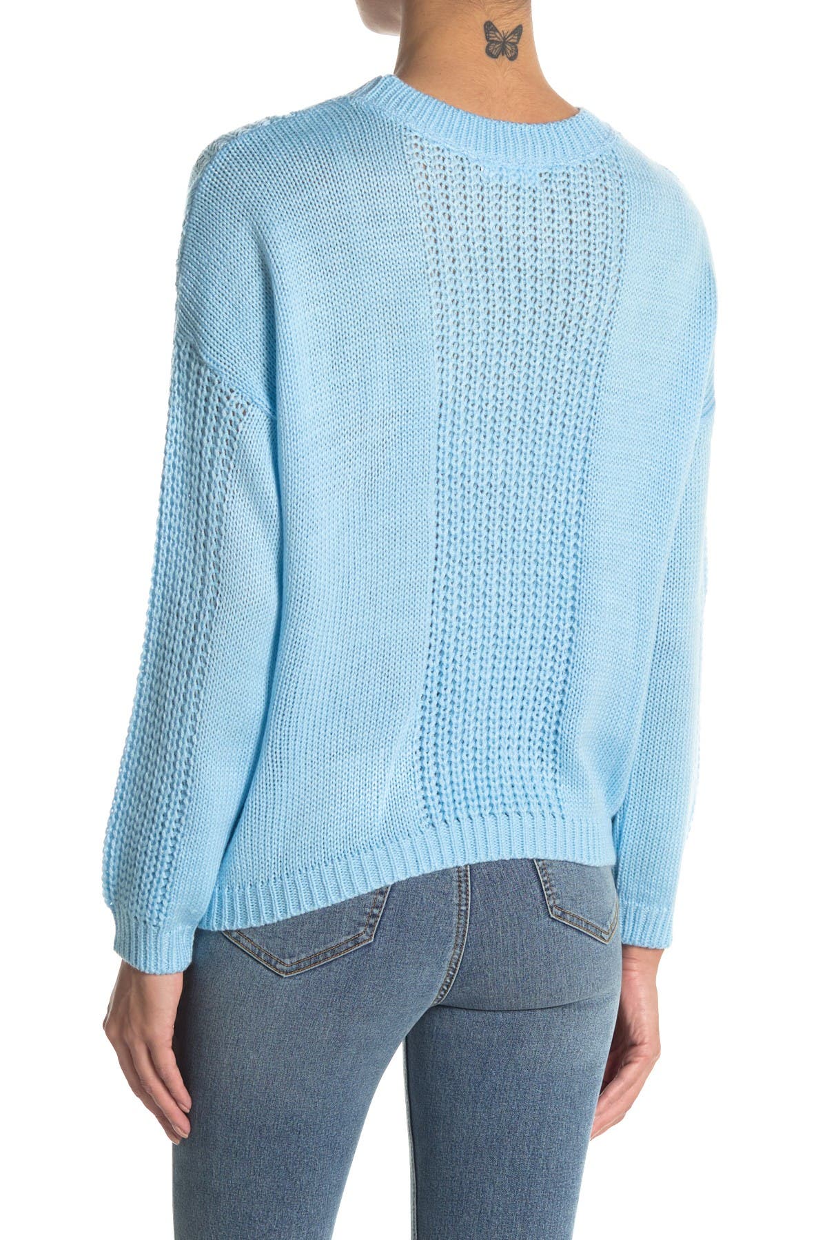 Abound Crew Neck Cable Knit Sweater In Light/pastel Blue