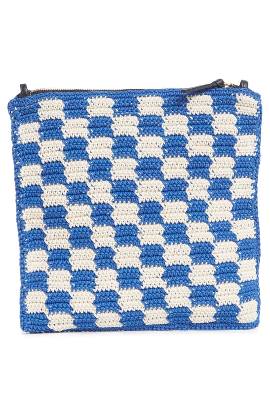 Shop Clare V Crochet Cotton Foldover Clutch In Cobalt/ Cream Crochet Checker