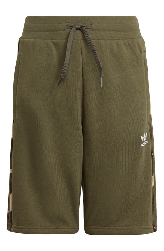 Adidas Originals Kids' Camo 3-stripes French Terry Sweat Shorts In Olive Strata