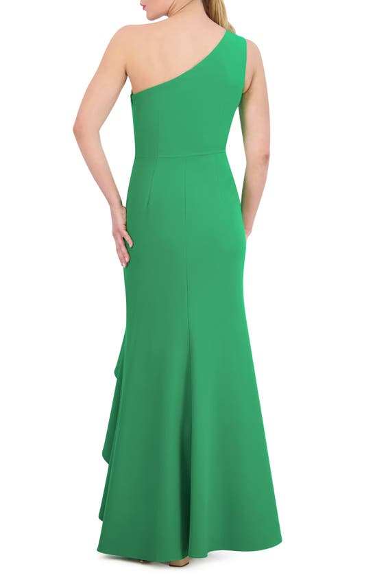 Shop Vince Camuto Ruffle Detail One-shoulder High-low Gown In Green