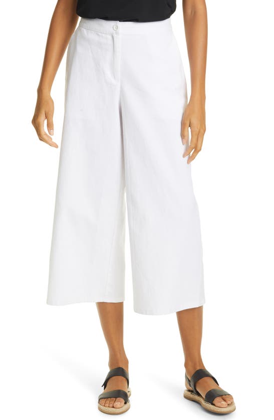 Eileen Fisher Organic Linen Cropped Wide Leg Pants In White