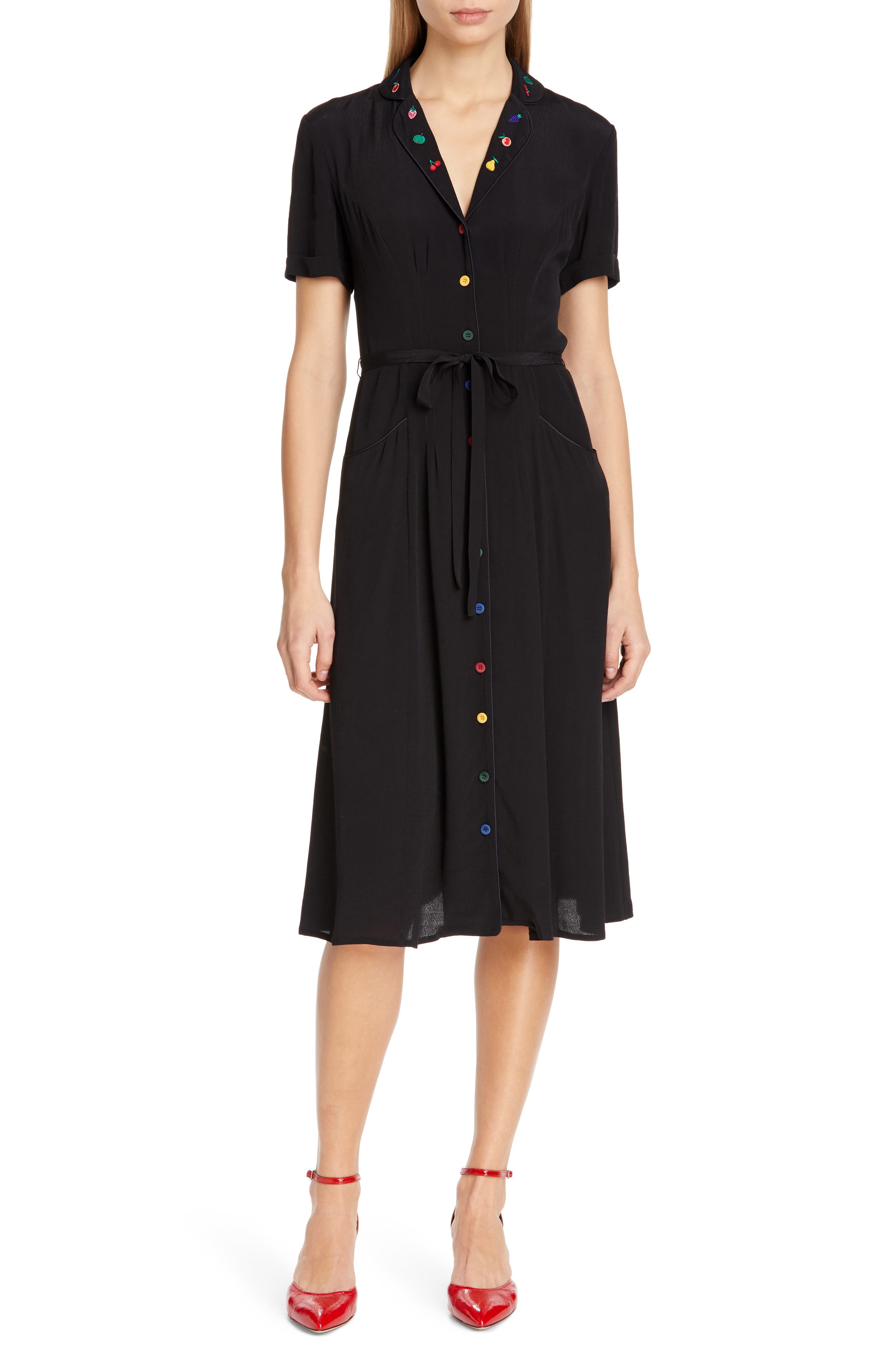 Hvn Maria Pajama Midi Dress, Black