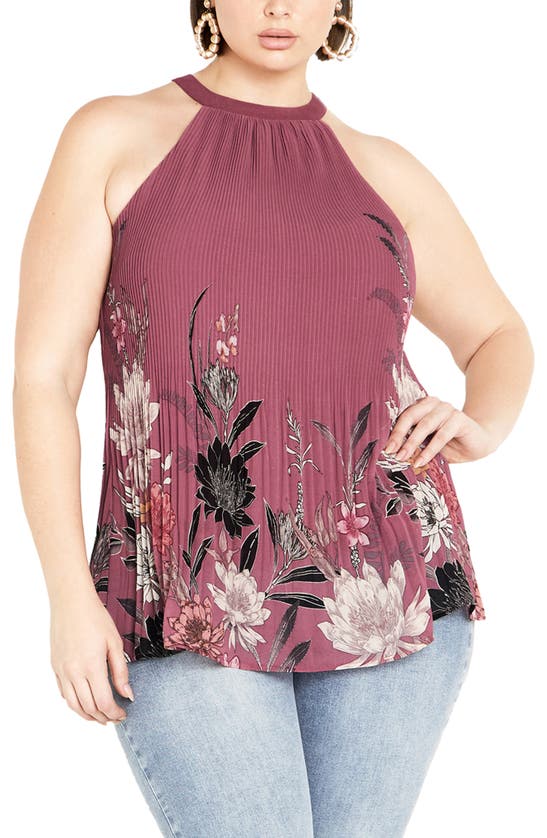 City Chic Tiffany Floral Print Sleeveless Top In Roseberry Botanic Br