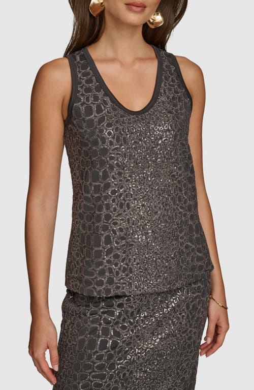 Donna Karan Sequin Gator Print Tank In Iron